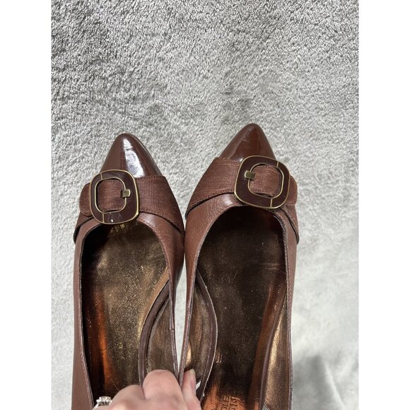Vtg Y2k Kenneth Reaction Cole 7.5 brown Leather D’Orsay Flats Pointed Toe Heel - Picture 3 of 9